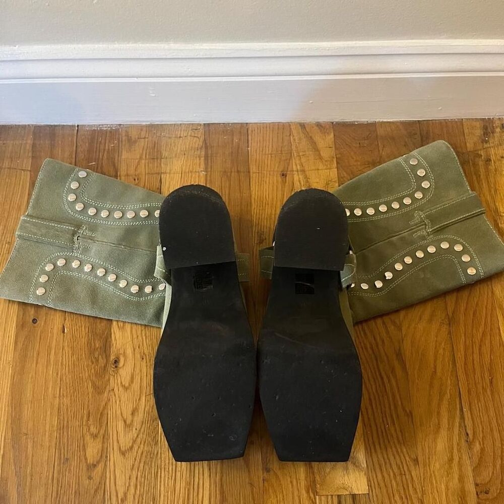Jeffrey Campbell Juvenile-S Olive Green Suede Studded Western Boots Size 11 - Picture 5 of 8